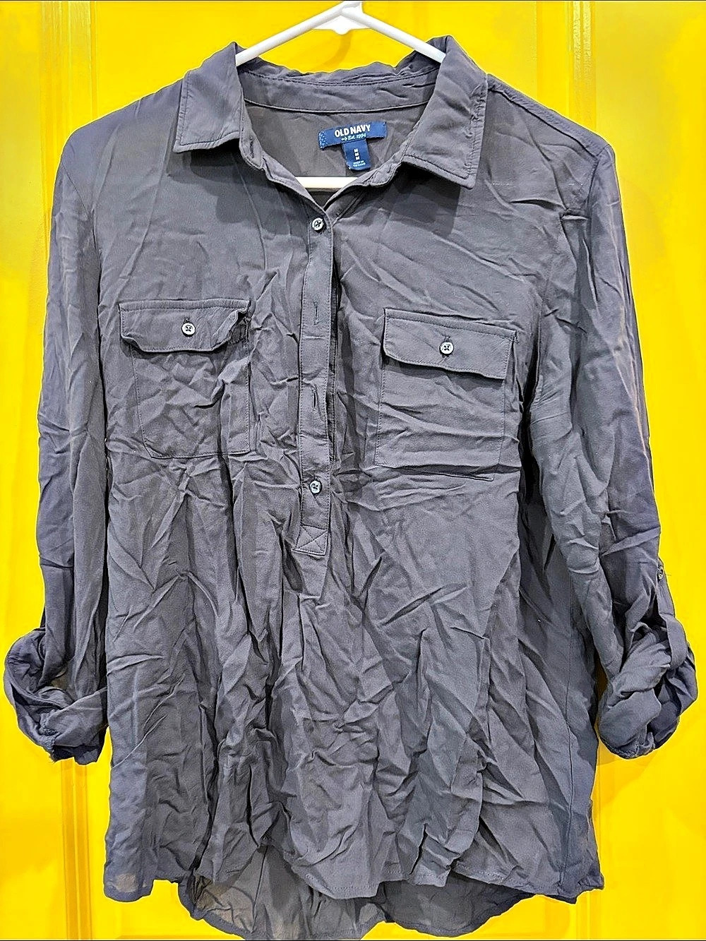 Old Navy Button Front Utility Shirt Gray Medium